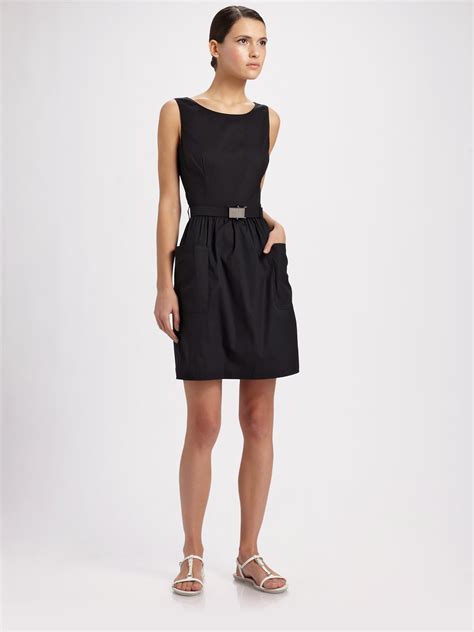 prada evening gowns|prada sleeveless belted black dress.